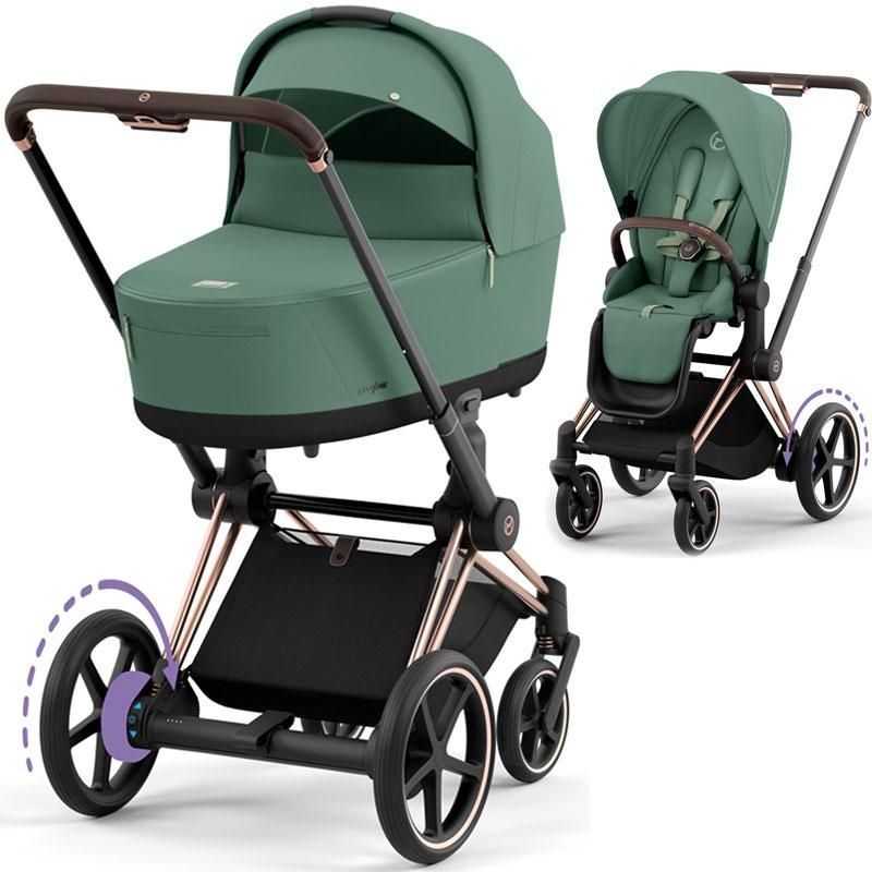 Коляска Cybex e-Priam 2 в 1 Leaf Green шасі Rosegold 000053 фото