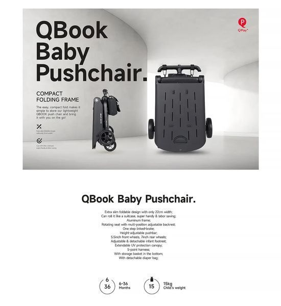 Коляска прогулянкова Qplay QBOOK, Black QBOOKBlack фото