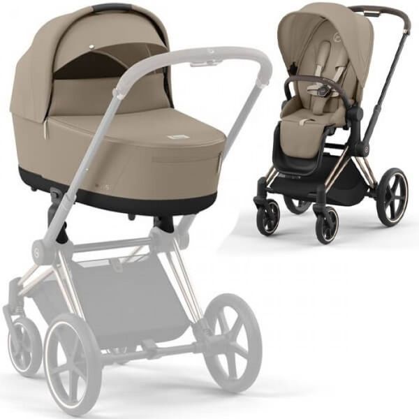 Коляска Cybex Priam 4.0 шасі Chrome Brown + Люлька Cozy Beige 000015 фото